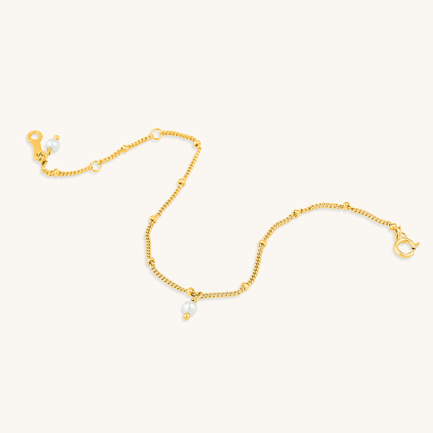 Modern Simple Minimalist Jewelry Women's Bracelet 18k Gold Layered on 925 Sterling Silver with satellite chain with 2  pearls