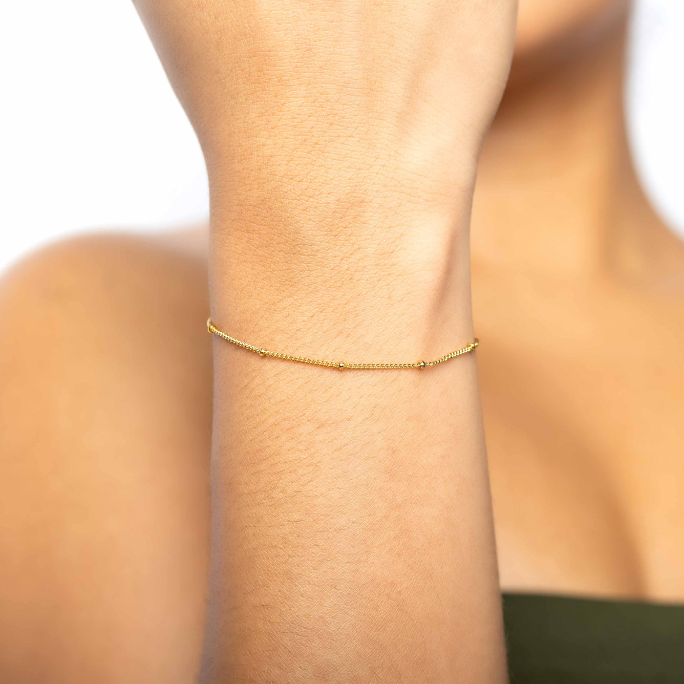  Modern Simple Minimalist Jewelry Women's Bracelet Satellite baby curb chain 18k Gold Layered on 925 Sterling Silver  