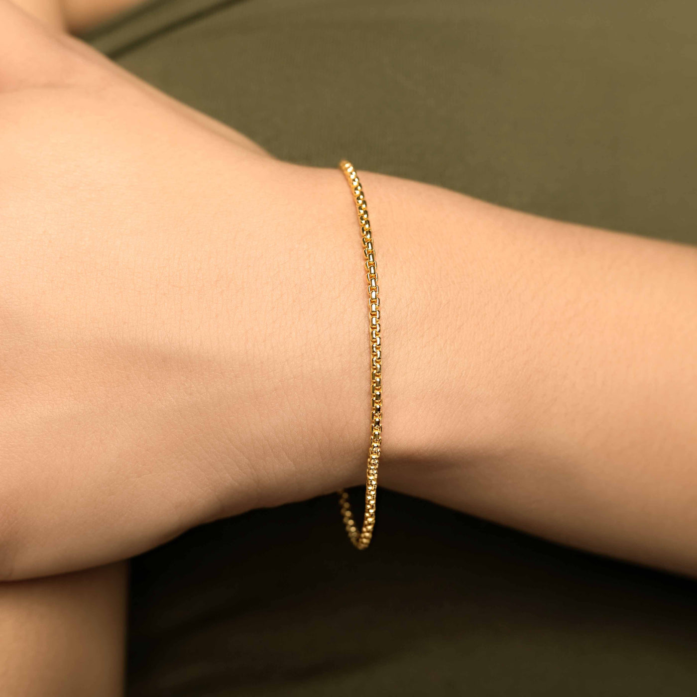  Modern Simple Minimalist Jewelry Women's Bracelet round box chain 18k Gold Layered on 925 Sterling Silver  